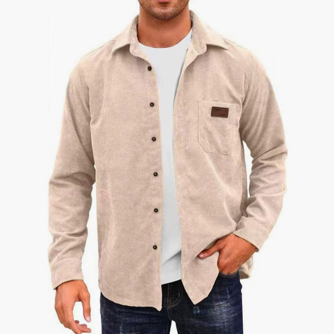 Men's Relaxed-Fit Corduroy Button-Up Long Sleeve Shirt - Apricot