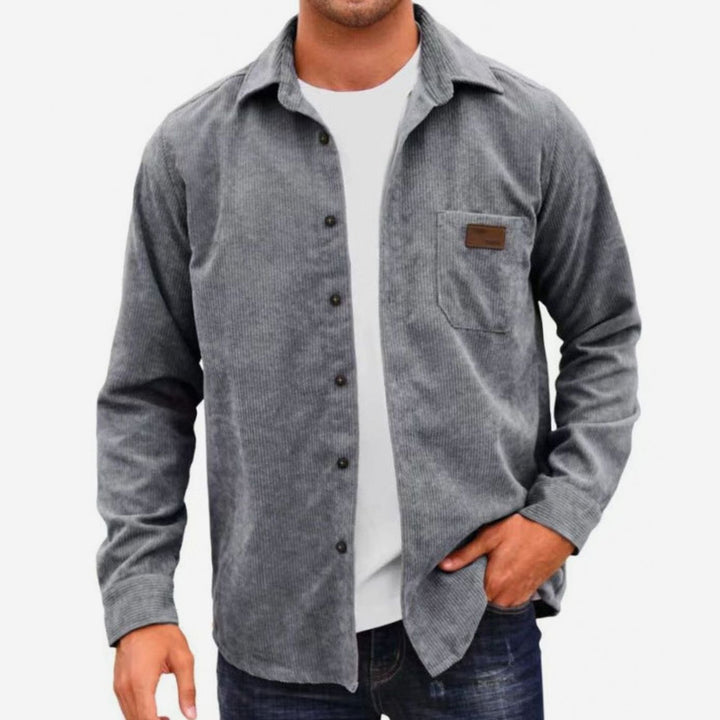Men's Relaxed-Fit Corduroy Button-Up Long Sleeve Shirt - Light Gray