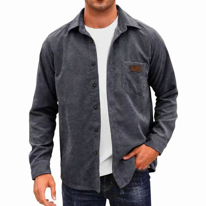 Men's Relaxed-Fit Corduroy Button-Up Long Sleeve Shirt - Dark Gray