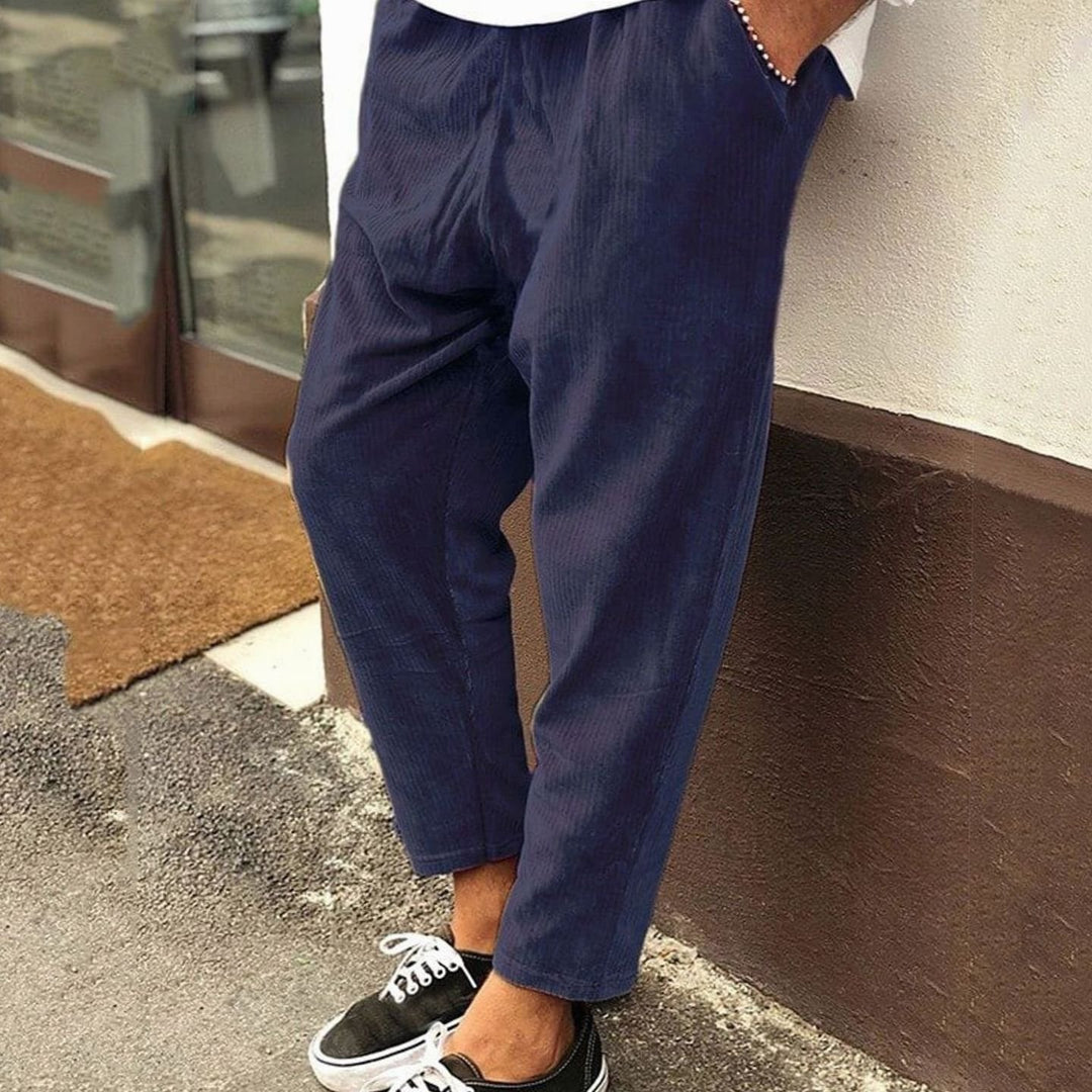 Men's Relaxed-Fit Corduroy Elastic-Waist Casual Pants - Blue