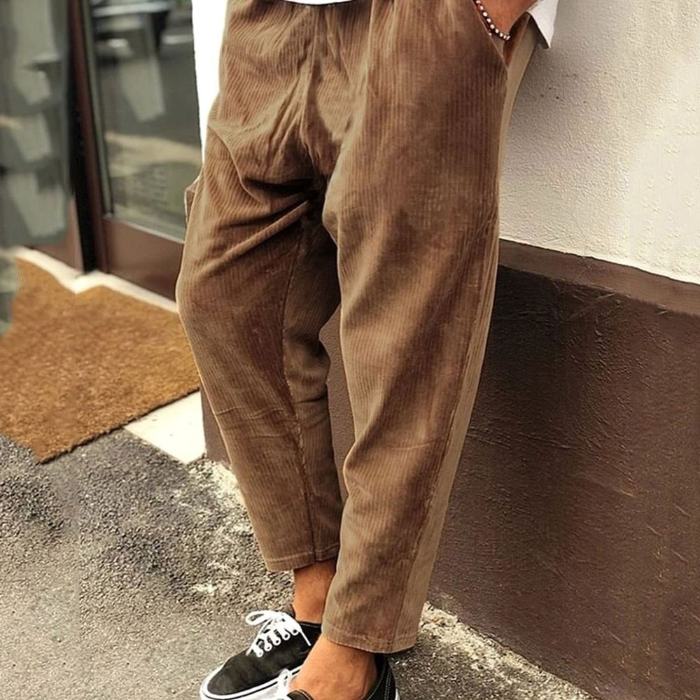 Men's Relaxed-Fit Corduroy Elastic-Waist Casual Pants - Brown