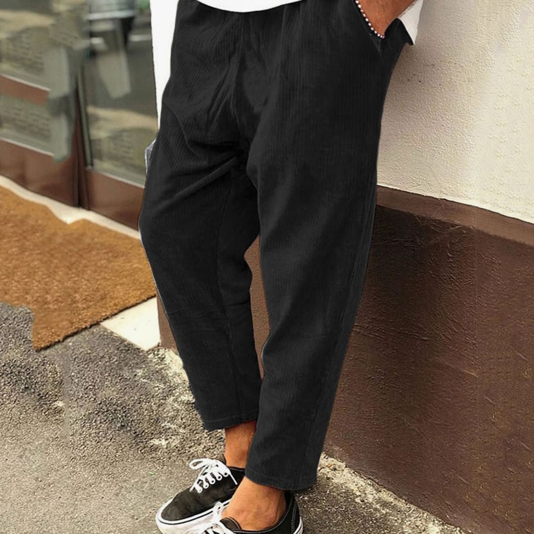 Men's Relaxed-Fit Corduroy Elastic-Waist Casual Pants - Black