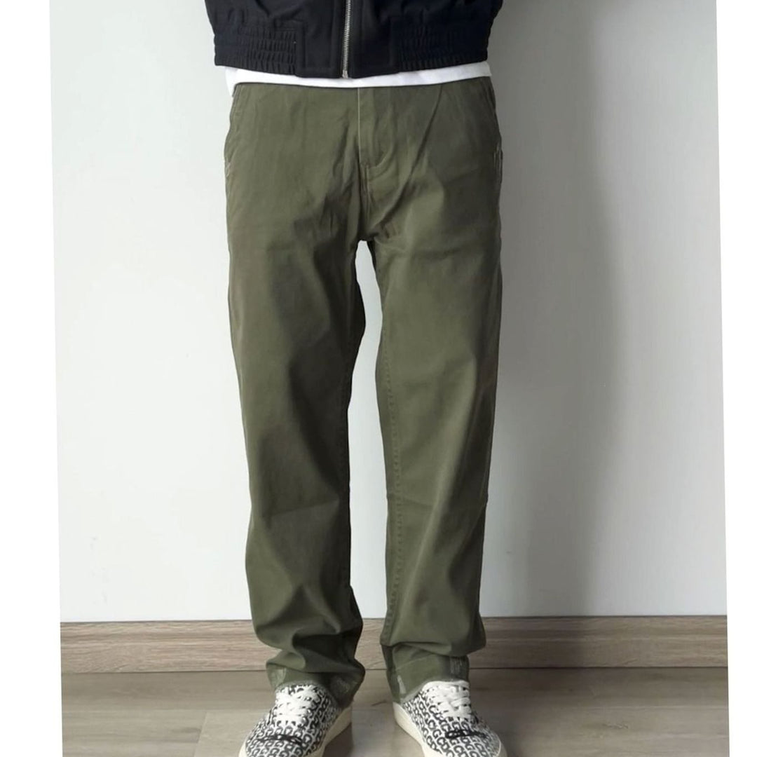 Men's Relaxed-Fit Cotton Khaki Chino Pants Comfortable - Olive Green