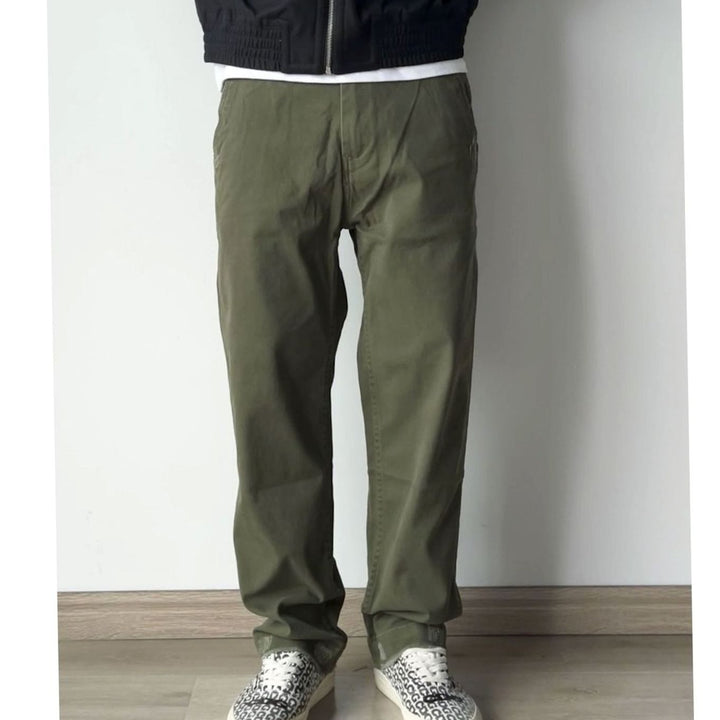 Men's Relaxed-Fit Cotton Khaki Chino Pants Comfortable - Olive Green