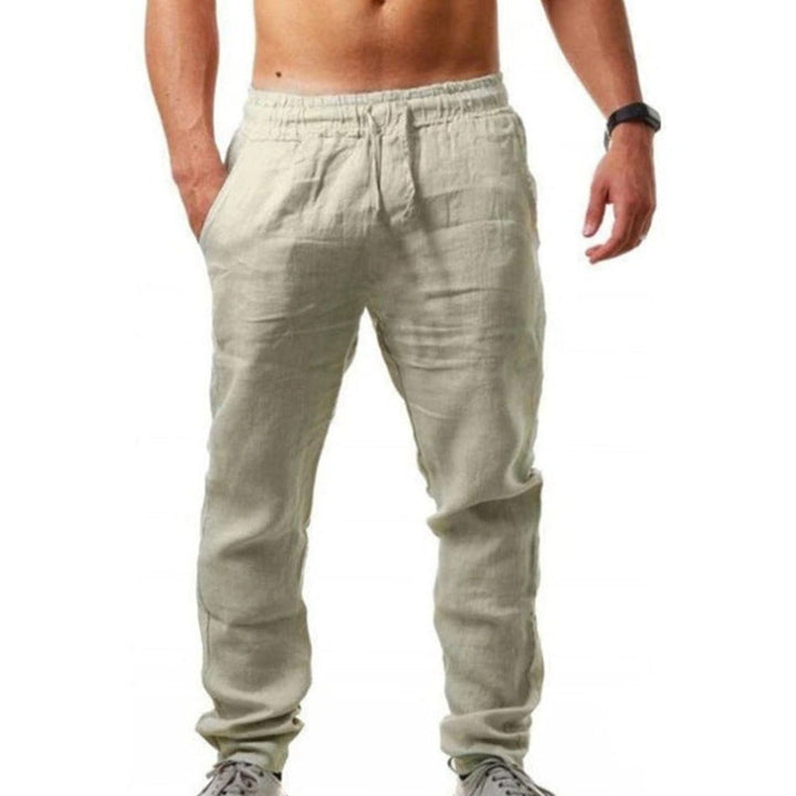 Men's Relaxed-Fit Drawstring Linen Pants - Apricot