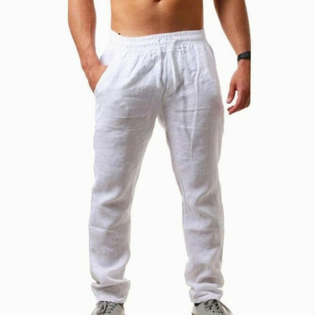 Men's Relaxed-Fit Drawstring Linen Pants - White