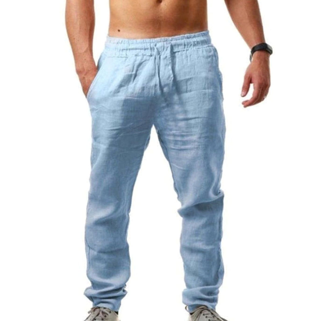 Men's Relaxed-Fit Drawstring Linen Pants - Light Blue