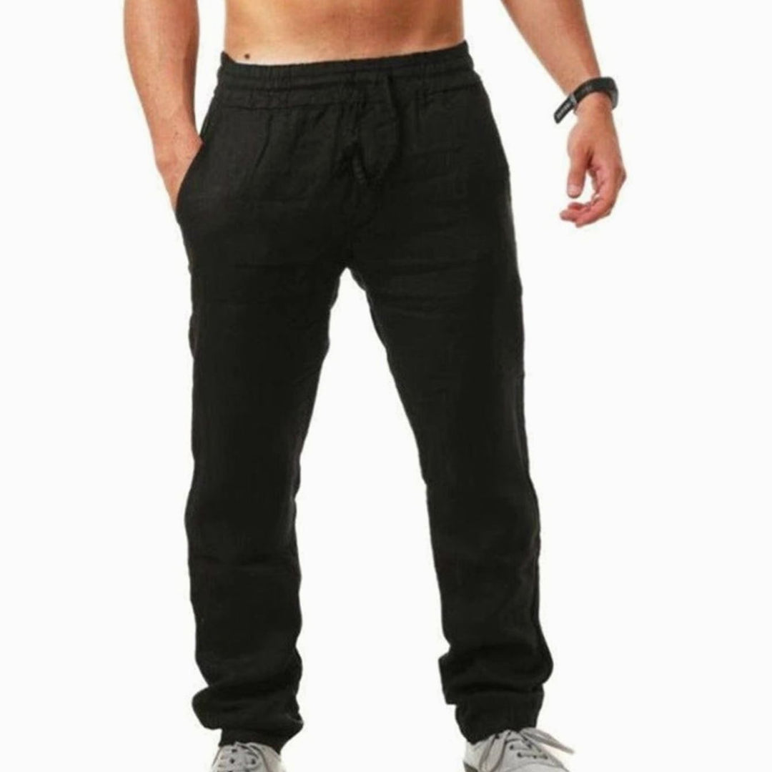 Men's Relaxed-Fit Drawstring Linen Pants - Black