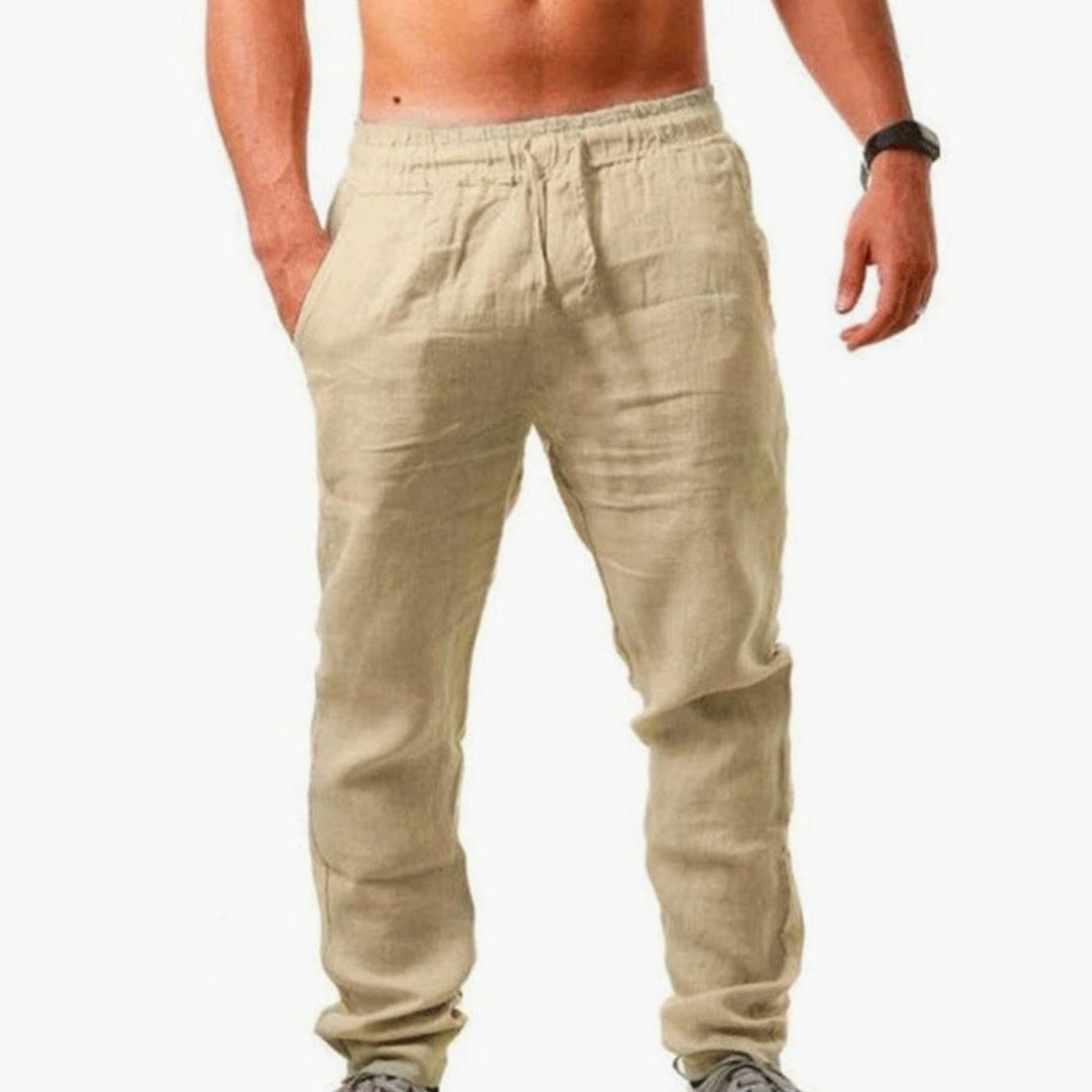 Men's Relaxed-Fit Drawstring Linen Pants - Beige