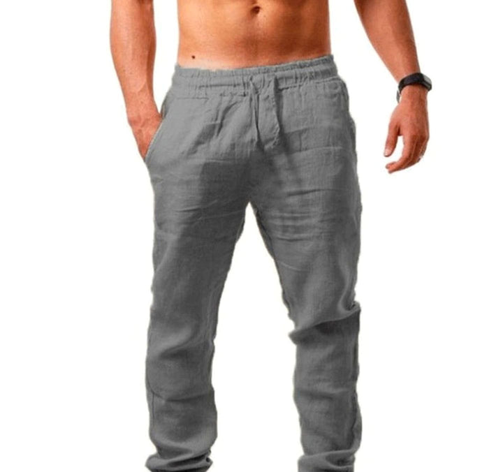 Men's Relaxed-Fit Drawstring Linen Pants - Gray
