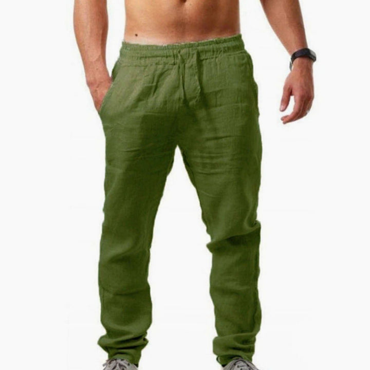 Men's Relaxed-Fit Drawstring Linen Pants - Green