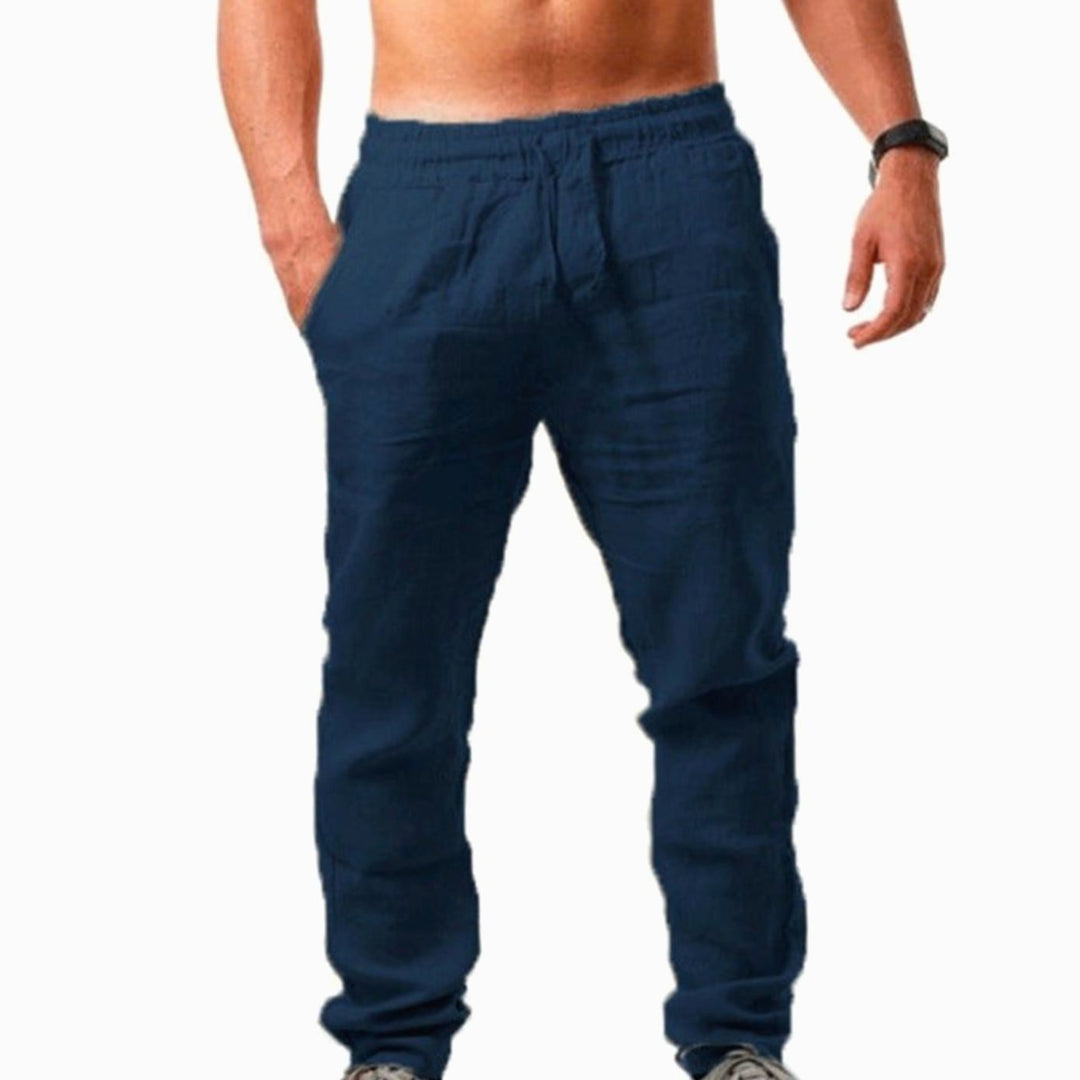 Men's Relaxed-Fit Drawstring Linen Pants - Navy Blue