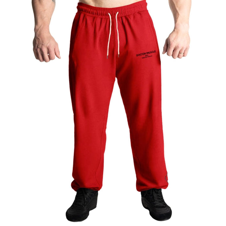 Men's Relaxed-Fit Drawstring Sweat Pants Elastic Waist Side Pockets - Red