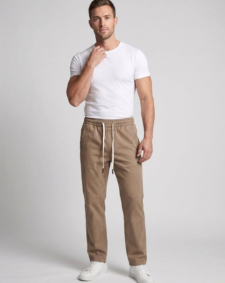 Men's Relaxed-Fit Elastic-Waist Drawstring Chino Pants