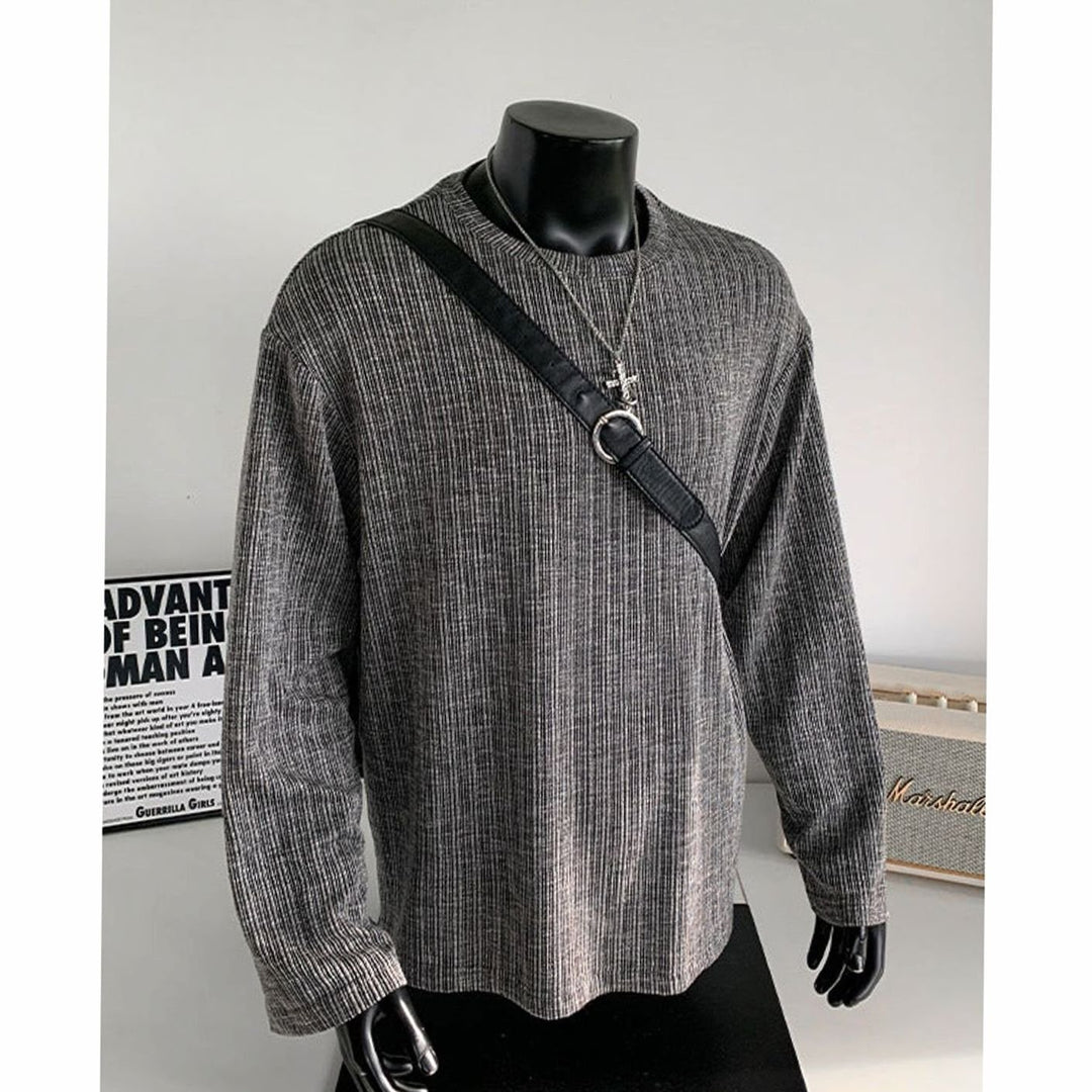 Men's Relaxed-Fit Fine-Knit Ribbed Crewneck Long-Sleeve Sweater
