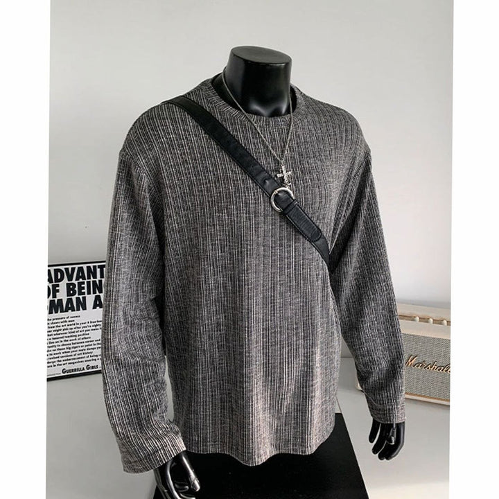 Men's Relaxed-Fit Fine-Knit Ribbed Crewneck Long-Sleeve Sweater