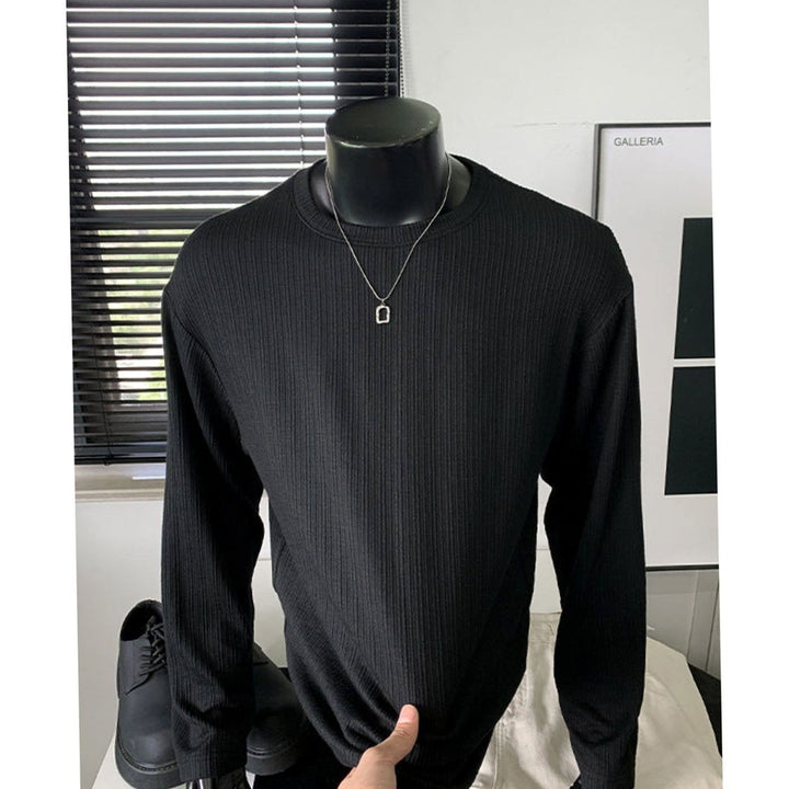 Men's Relaxed-Fit Fine-Knit Ribbed Crewneck Long-Sleeve Sweater