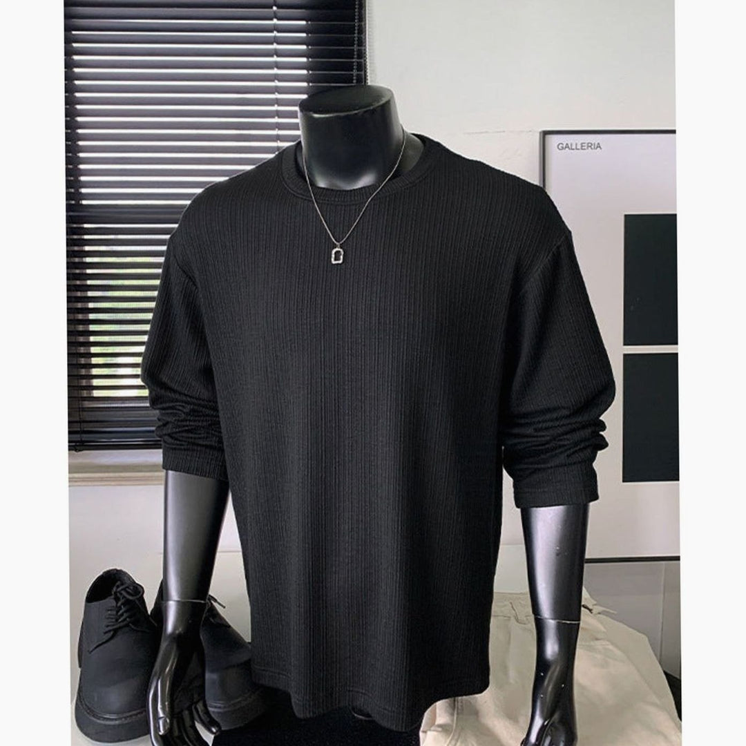 Men's Relaxed-Fit Fine-Knit Ribbed Crewneck Long-Sleeve Sweater