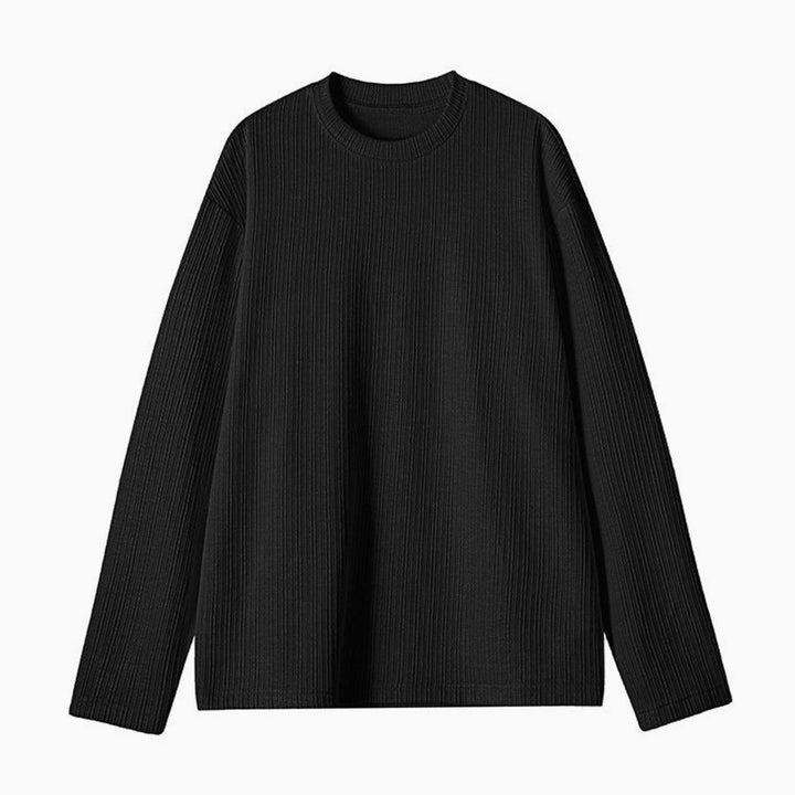 Men's Relaxed-Fit Fine-Knit Ribbed Crewneck Long-Sleeve Sweater