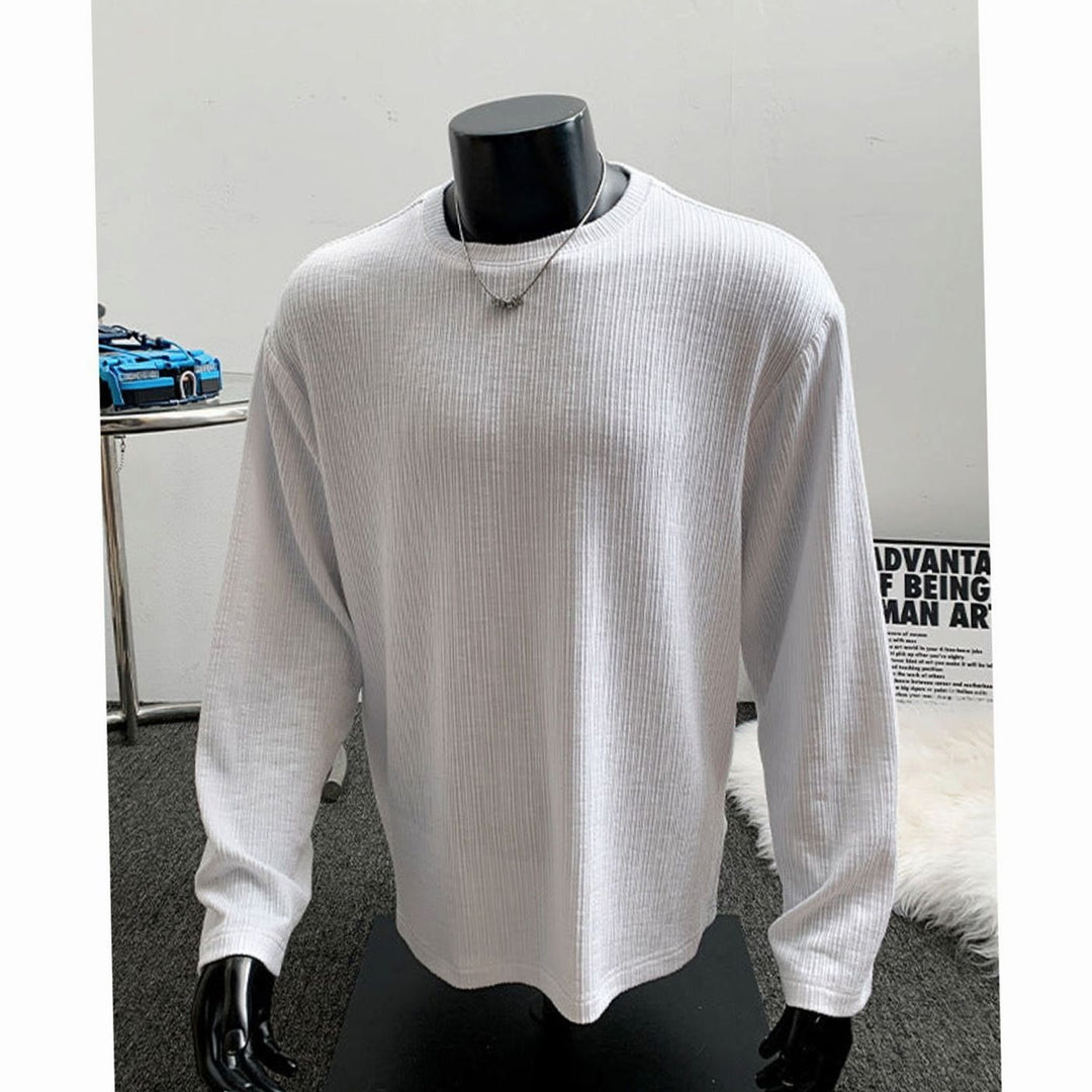 Men's Relaxed-Fit Fine-Knit Ribbed Crewneck Long-Sleeve Sweater - White