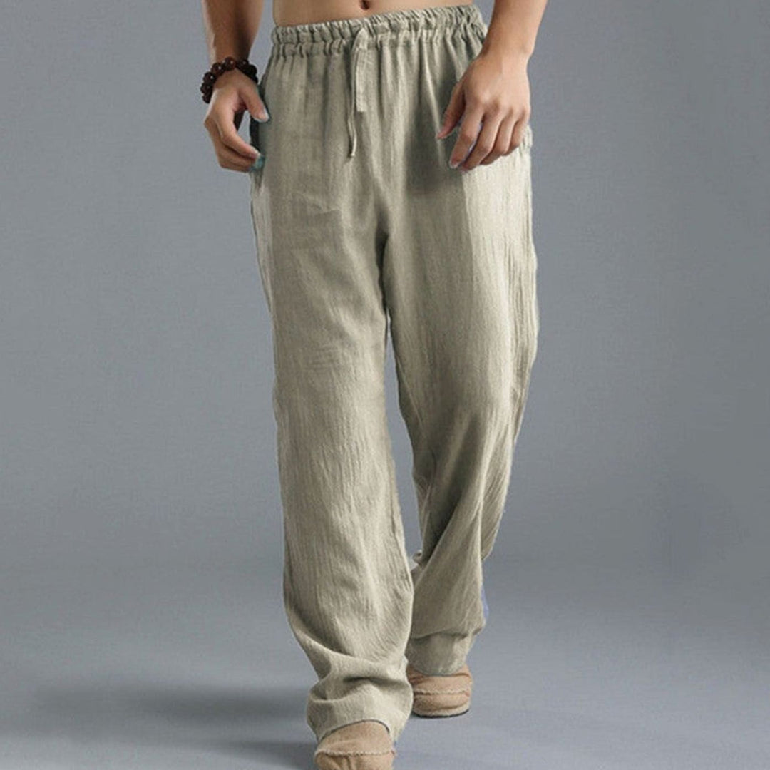 Men's Relaxed-Fit Linen Drawstring Casual Pants - Khaki