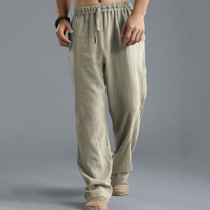 Men's Relaxed-Fit Linen Drawstring Casual Pants - Khaki