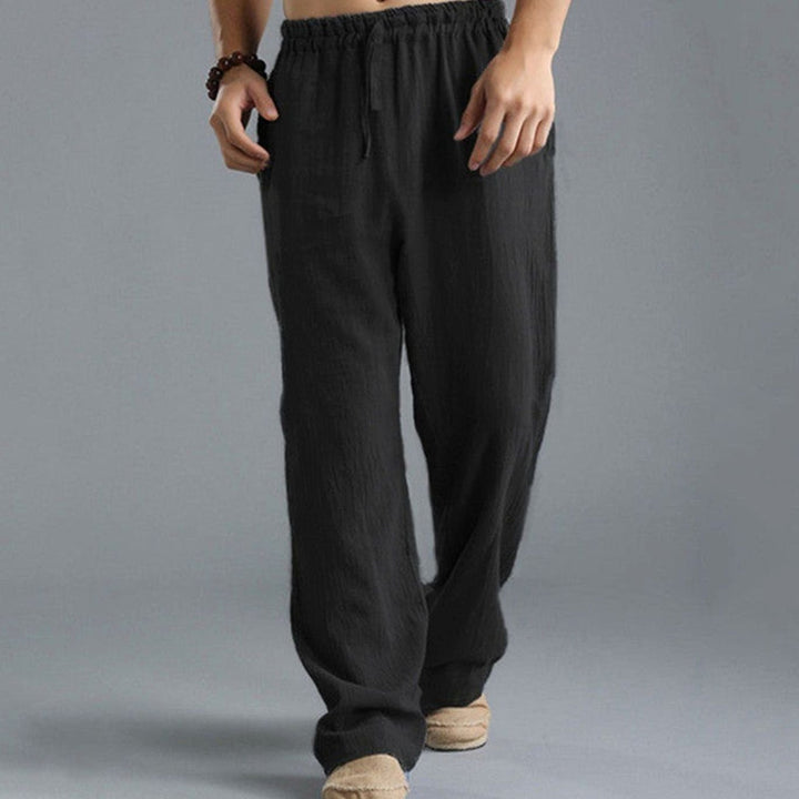 Men's Relaxed-Fit Linen Drawstring Casual Pants - Black