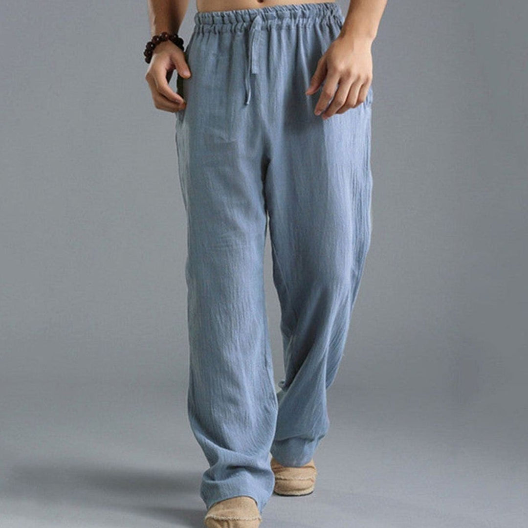 Men's Relaxed-Fit Linen Drawstring Casual Pants - Blue