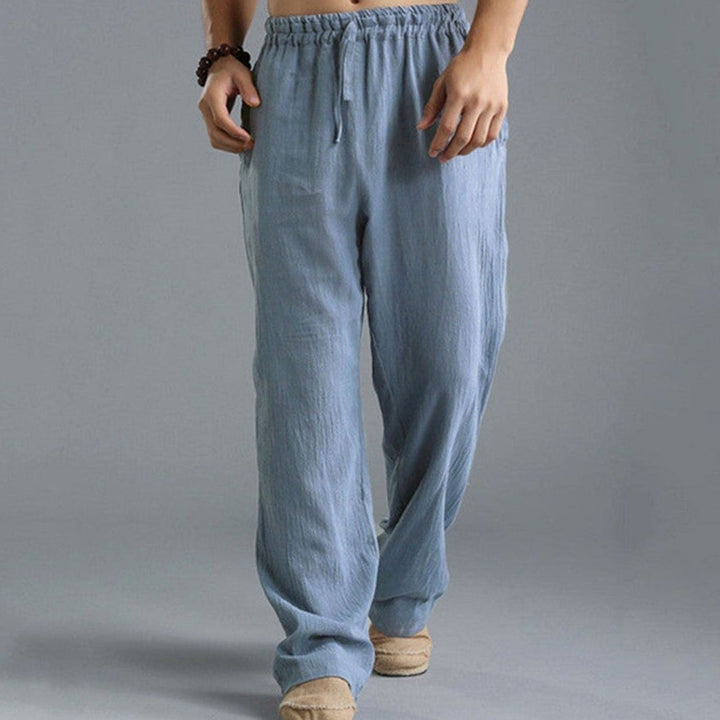 Men's Relaxed-Fit Linen Drawstring Casual Pants - Blue