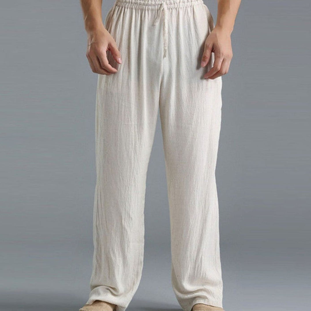 Men's Relaxed-Fit Linen Drawstring Casual Pants - Beige