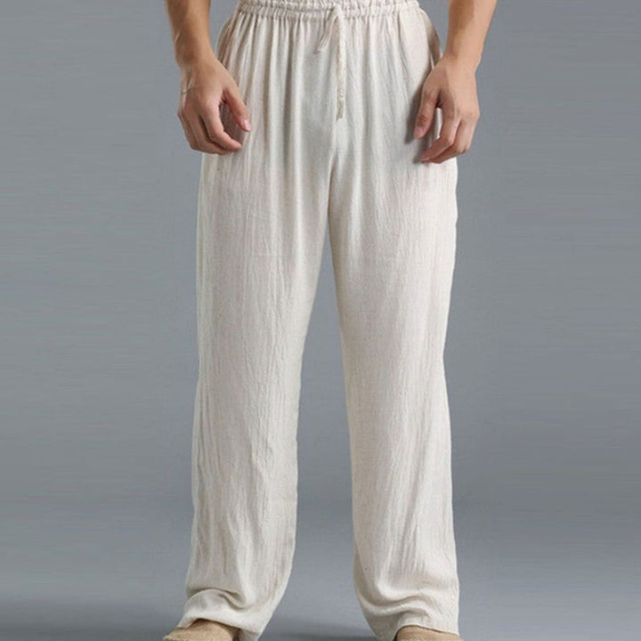 Men's Relaxed-Fit Linen Drawstring Casual Pants - Beige