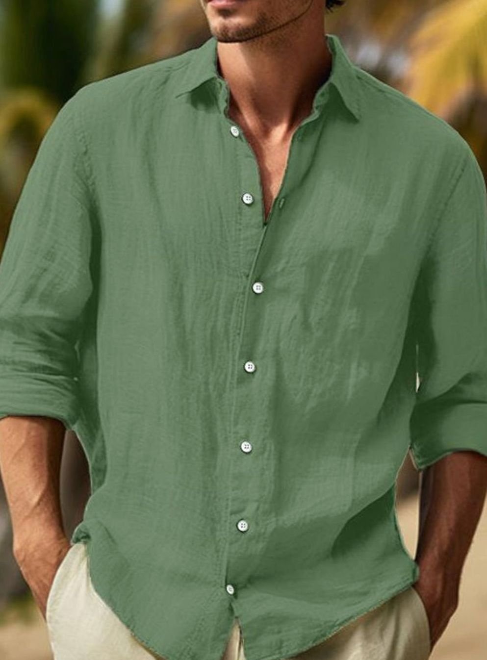 Men's Relaxed-Fit Long Sleeve Button-Down Casual Shirt - Dark Green
