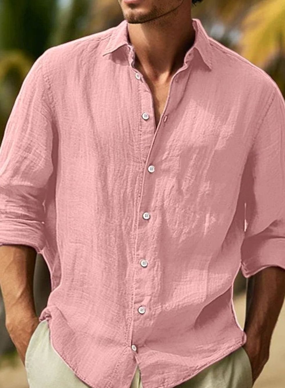 Men's Relaxed-Fit Long Sleeve Button-Down Casual Shirt - Pink