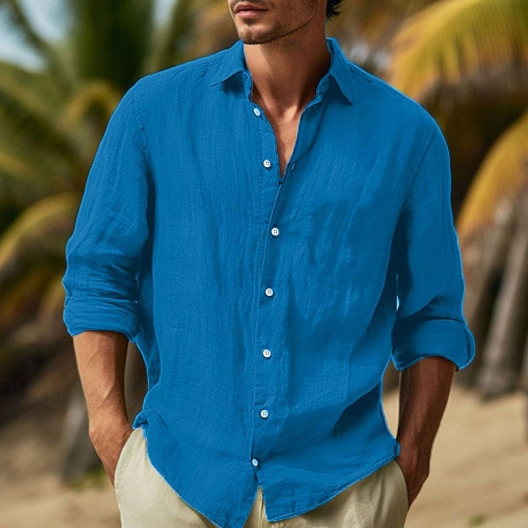 Men's Relaxed-Fit Long Sleeve Button-Down Casual Shirt - Royal Blue