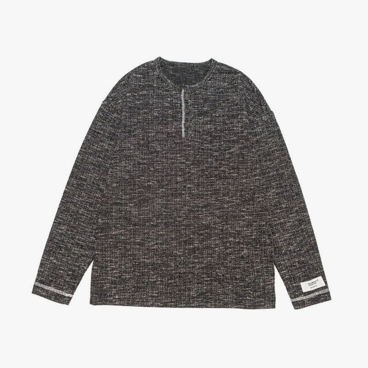 Men's Relaxed-Fit Long Sleeve Waffle Knit Henley Shirt - Black