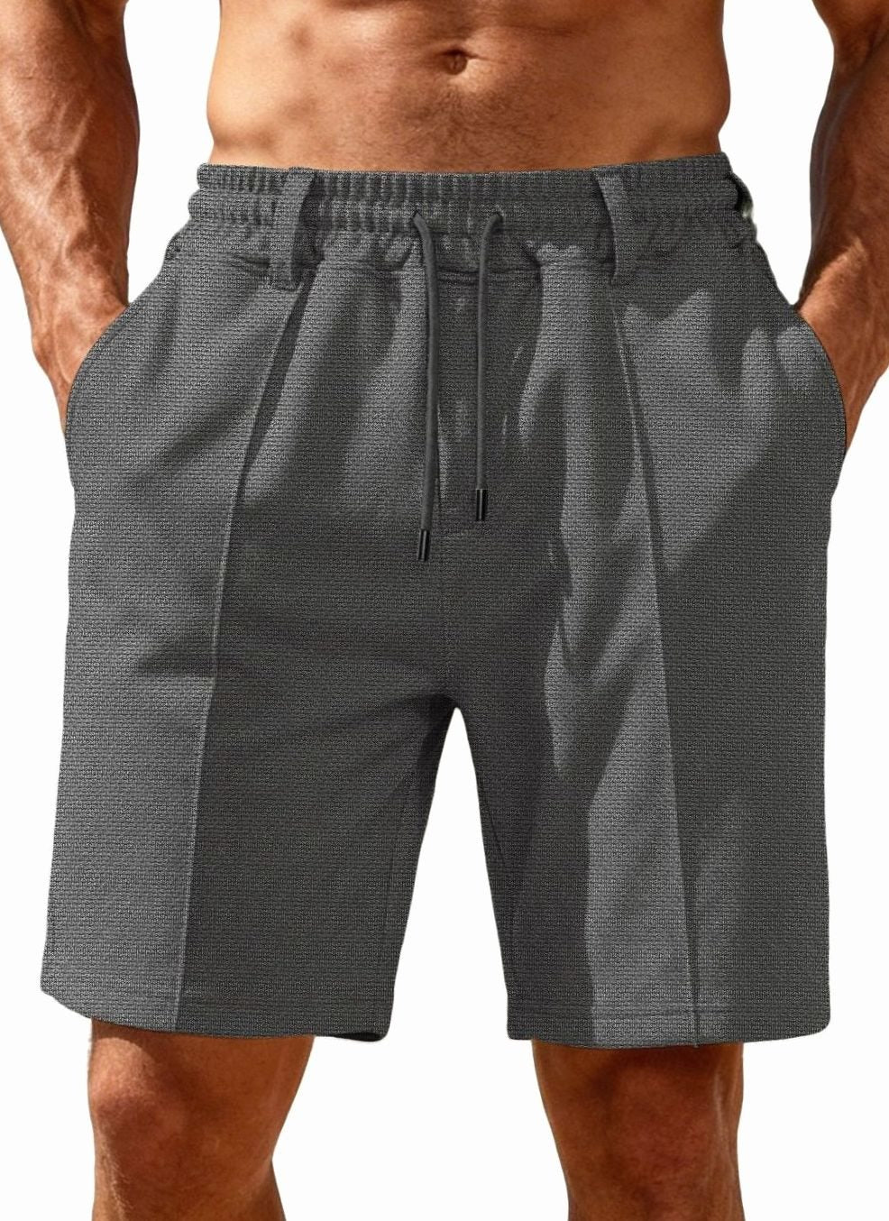 Men's Relaxed-Fit Pleated Drawstring Chino Shorts - Gray