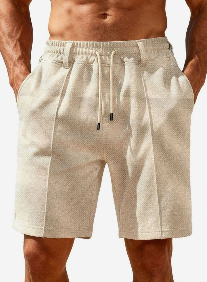 Men's Relaxed-Fit Pleated Drawstring Chino Shorts - Beige