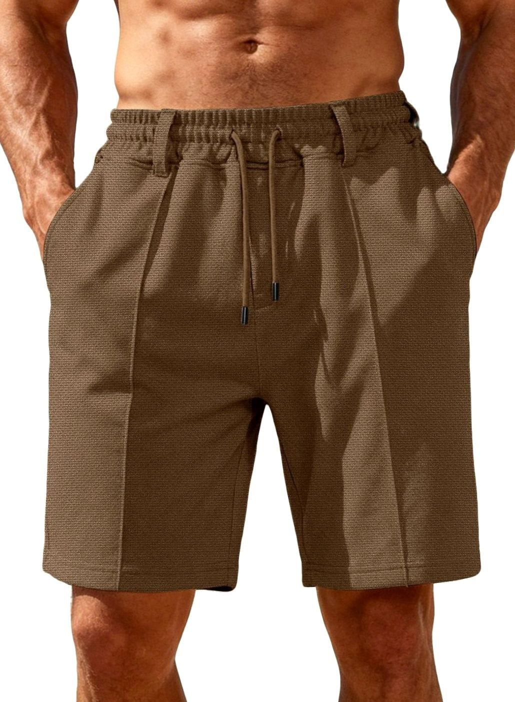 Men's Relaxed-Fit Pleated Drawstring Chino Shorts - Camel