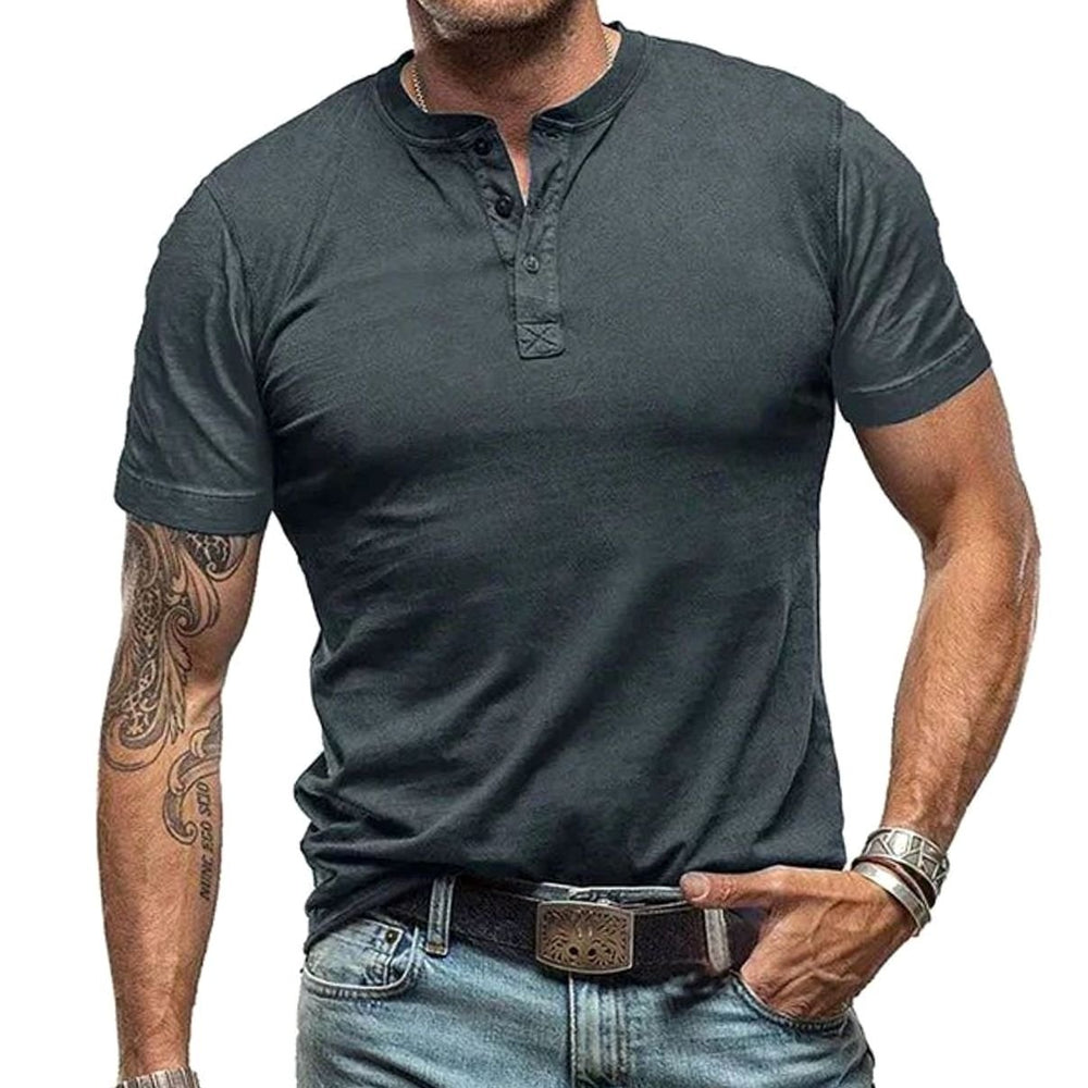 Men's Relaxed-Fit Short-Sleeve Henley T-Shirt - Dark Gray