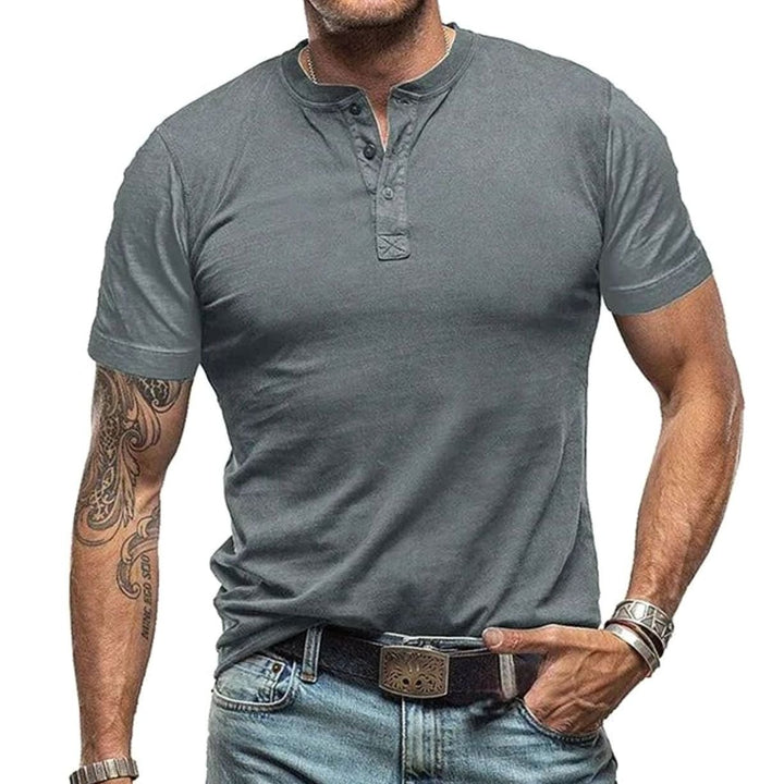 Men's Relaxed-Fit Short-Sleeve Henley T-Shirt - Gray