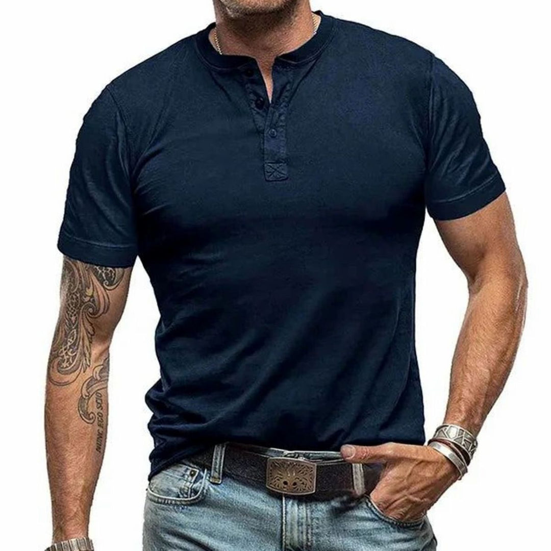 Men's Relaxed-Fit Short-Sleeve Henley T-Shirt - Navy Blue