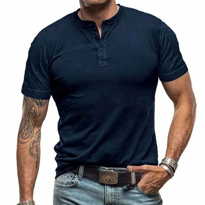 Men's Relaxed-Fit Short-Sleeve Henley T-Shirt - Navy Blue