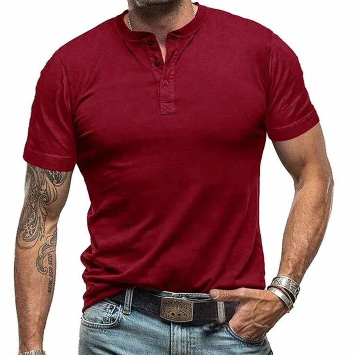 Men's Relaxed-Fit Short-Sleeve Henley T-Shirt - Red
