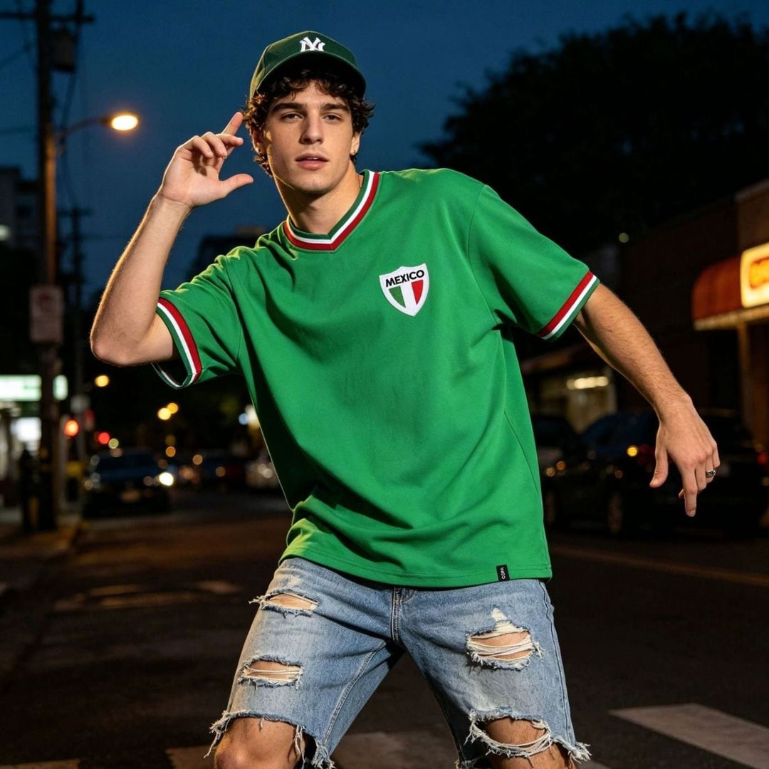 Men's Retro Mexico Soccer Jersey Relaxed-Fit Graphic Tee