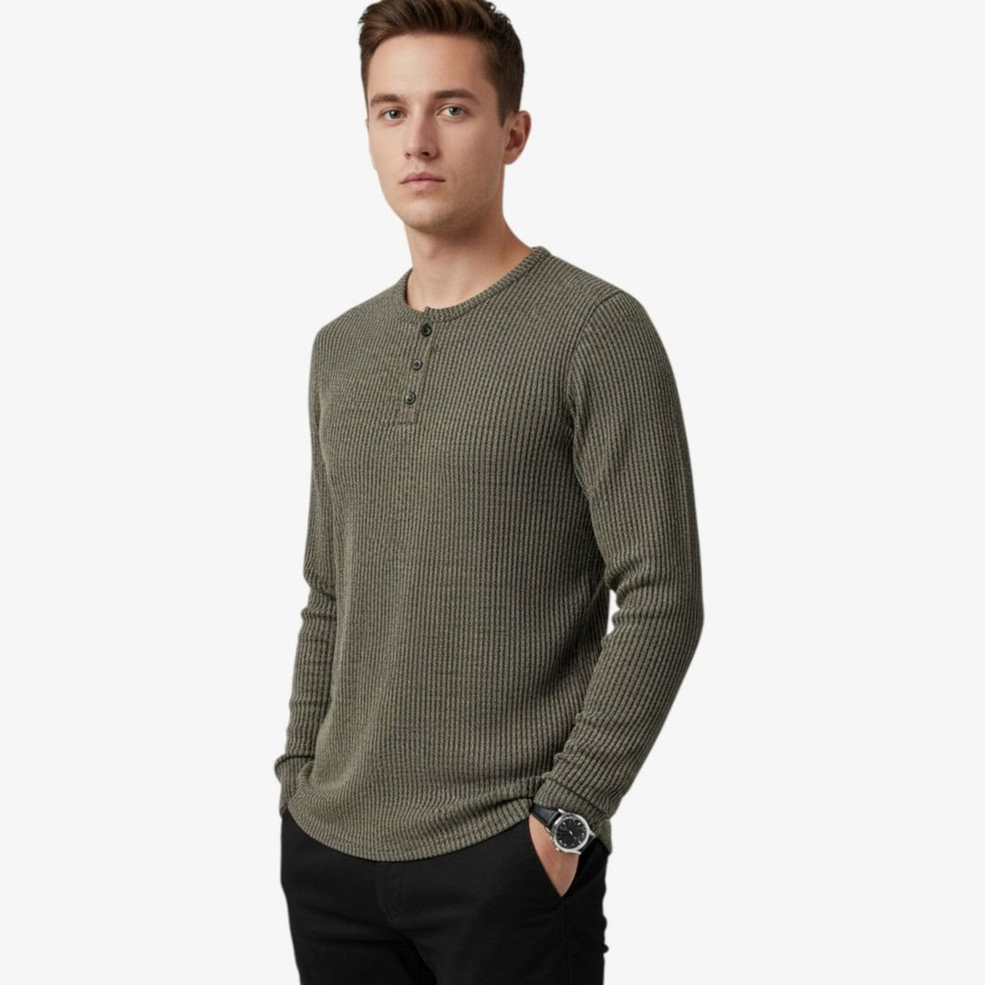 Men's Ribbed Cotton-Blend Henley Pullover Sweater