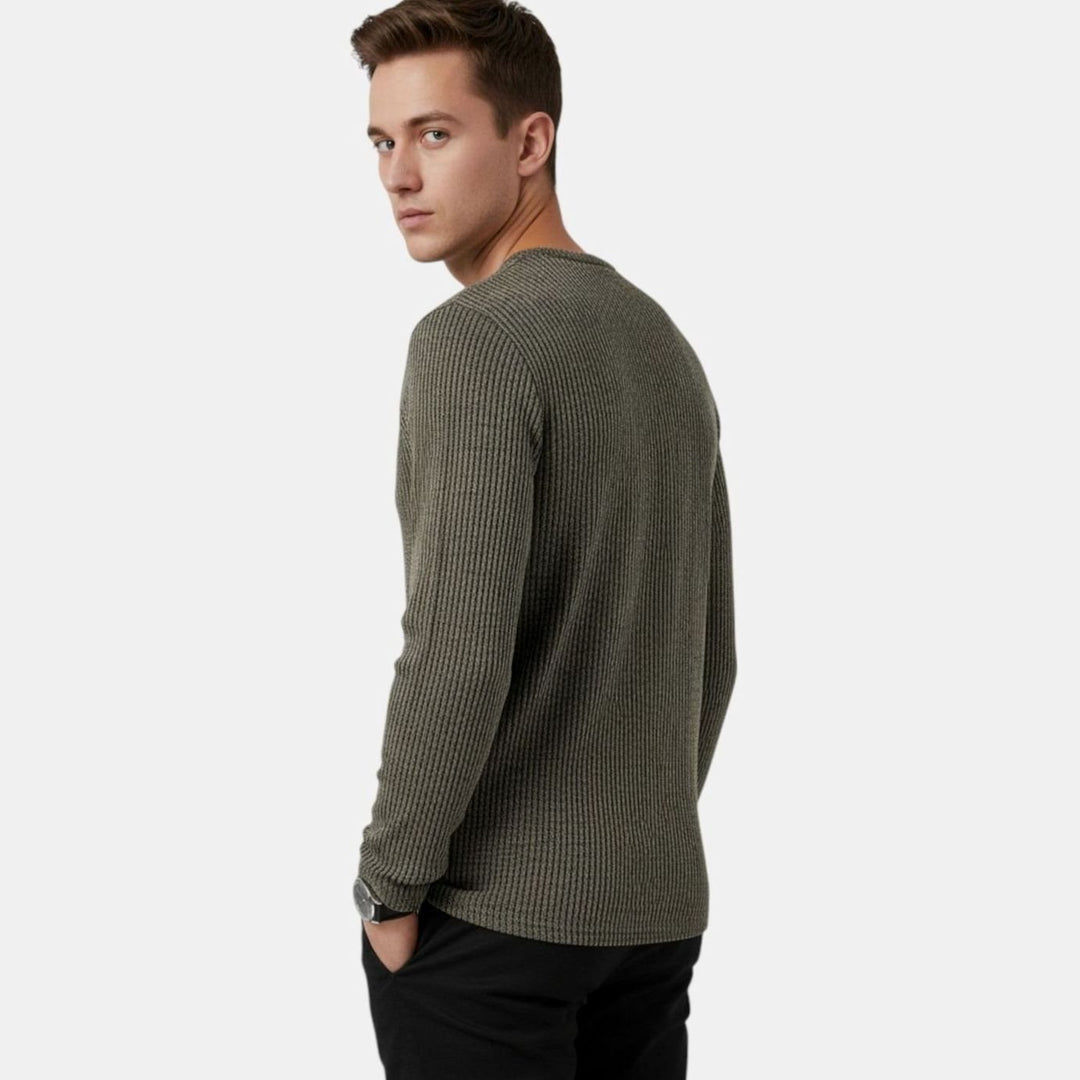 Men's Ribbed Cotton-Blend Henley Pullover Sweater