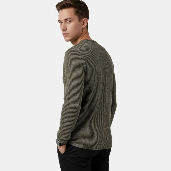 Men's Ribbed Cotton-Blend Henley Pullover Sweater
