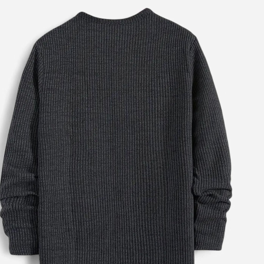 Men's Ribbed Cotton-Blend Henley Pullover Sweater