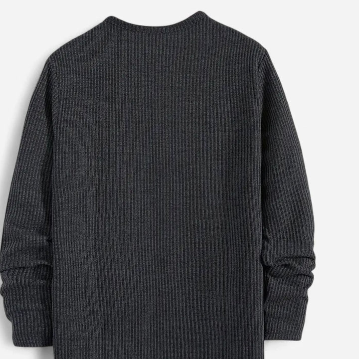Men's Ribbed Cotton-Blend Henley Pullover Sweater