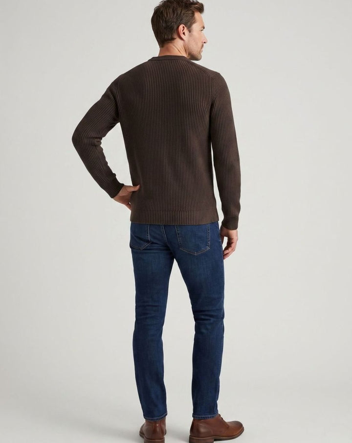 Men's Ribbed Henley Sweater Long-Sleeve Cotton Knit Top